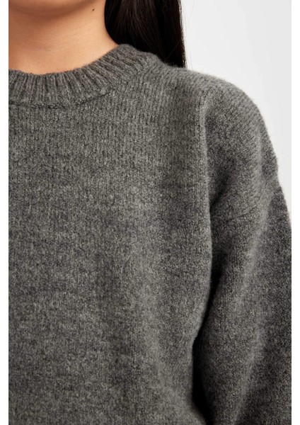 Kız Çocuk Standart Fit Bisiklet Yaka Basic Düz Triko Kazak C6908A824AU