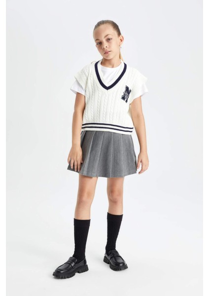 Kız Çocuk Standart Fit V Yaka Okul Triko Süveteri C6933A824AU