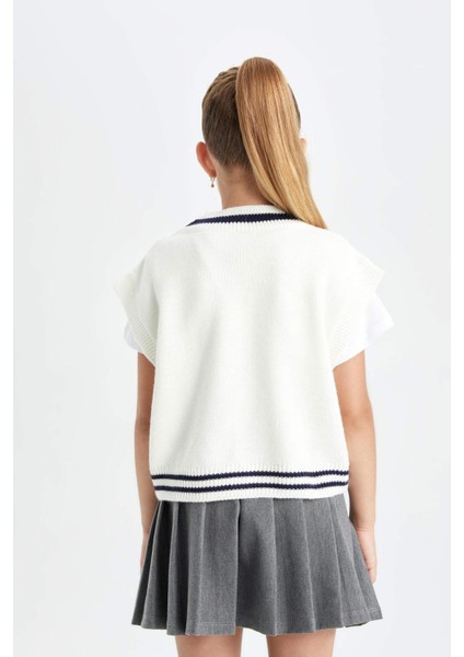 Kız Çocuk Standart Fit V Yaka Okul Triko Süveteri C6933A824AU