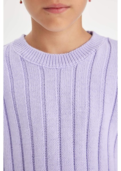 Kız Çocuk Oversize Geniş Kalıp Bisiklet Yaka Basic Düz Triko Kazak C6945A824AU