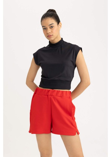 Fit Crop Dik Yaka Sporcu Kısa Kollu Ağır Kumaş Tişört