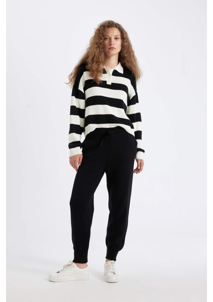 Regular Fit Düğmeli Çizgili Polo Yaka Triko Kazak A2357AX24WN