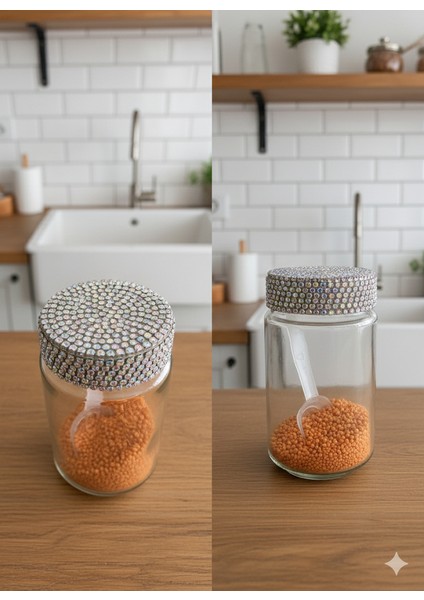 Shinyluxe Taşlı Parıltılı Kapak Cam Kavanoz 2'li – Şık Baharat ve Dekoratif Saklama Kabı