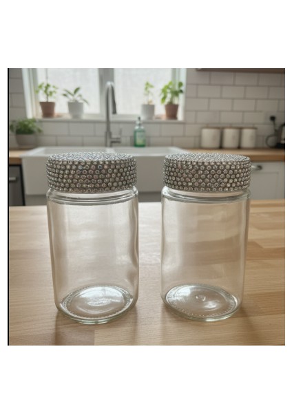Shinyluxe Taşlı Parıltılı Kapak Cam Kavanoz 2'li – Şık Baharat ve Dekoratif Saklama Kabı fiyatları