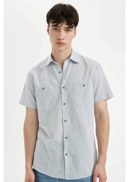 Slim Fit Dar Kesim Yazlık Çizgili Pamuklu Kısa Kollu Gömlek C7361AX24SM