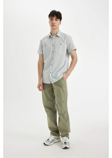 Slim Fit Dar Kesim Yazlık Çizgili Pamuklu Kısa Kollu Gömlek C7361AX24SM