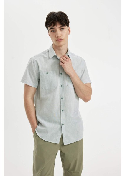 Slim Fit Dar Kesim Yazlık Çizgili Pamuklu Kısa Kollu Gömlek C7361AX24SM