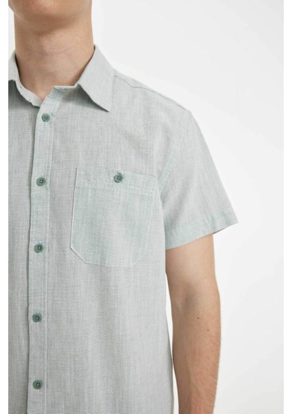 Slim Fit Dar Kesim Yazlık Çizgili Pamuklu Kısa Kollu Gömlek C7361AX24SM