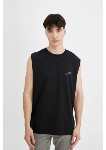 %100 Pamuk Boxy Fit Bisiklet Yaka Sırt Baskılı Atlet C5048AX24HS