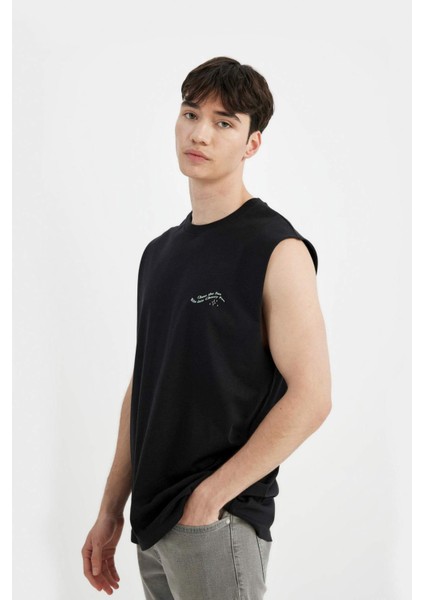 %100 Pamuk Boxy Fit Bisiklet Yaka Sırt Baskılı Atlet C5048AX24HS