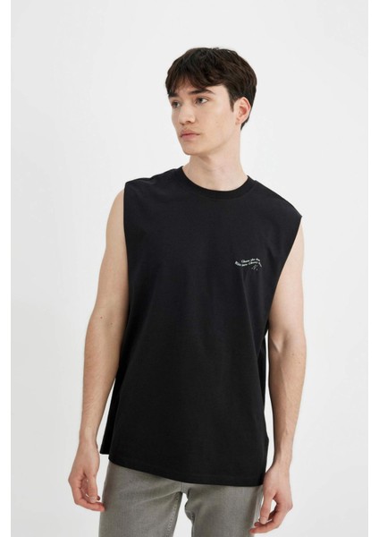 %100 Pamuk Boxy Fit Bisiklet Yaka Sırt Baskılı Atlet C5048AX24HS