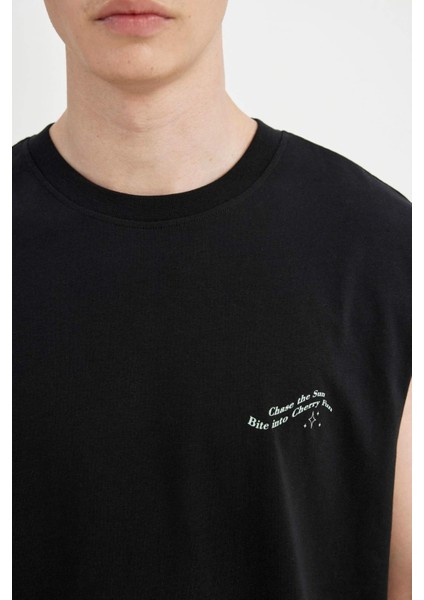 %100 Pamuk Boxy Fit Bisiklet Yaka Sırt Baskılı Atlet C5048AX24HS