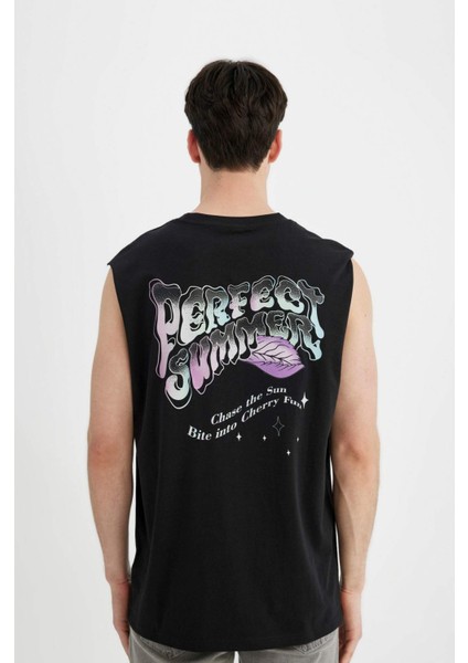 %100 Pamuk Boxy Fit Bisiklet Yaka Sırt Baskılı Atlet C5048AX24HS