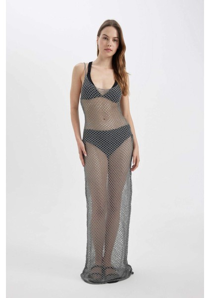 Regular Fit Kolsuz File Maxi Plaj Elbisesi-Fall in Love B6886AX24HS