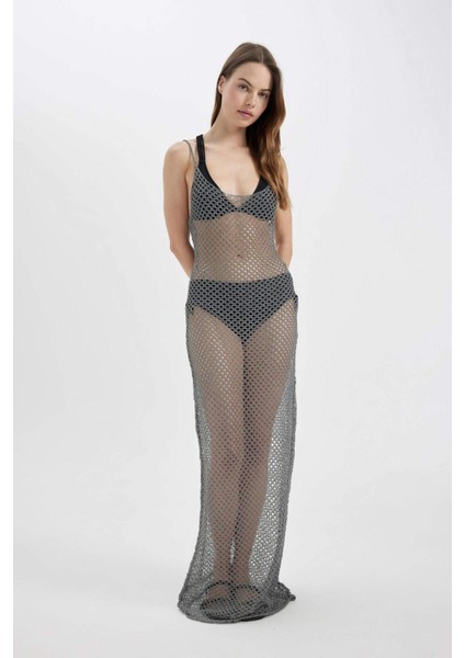 Regular Fit Kolsuz File Maxi Plaj Elbisesi-Fall in Love B6886AX24HS