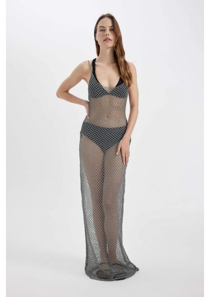 Regular Fit Kolsuz File Maxi Plaj Elbisesi-Fall in Love B6886AX24HS