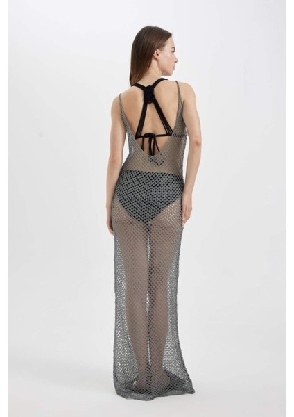 Regular Fit Kolsuz File Maxi Plaj Elbisesi-Fall in Love B6886AX24HS