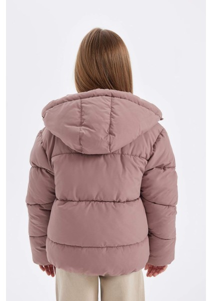 Kız Çocuk Su İtici Rüzgar Geçirmez Kapüşonlu Cepli Fermuarlı Şişme Mont C5389A824AU