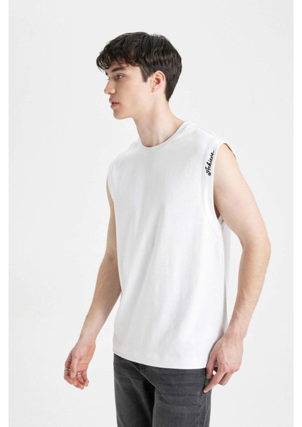 %100 Pamuk Boxy Fit Baskılı Bisiklet Yaka Atlet C5040AX24HS