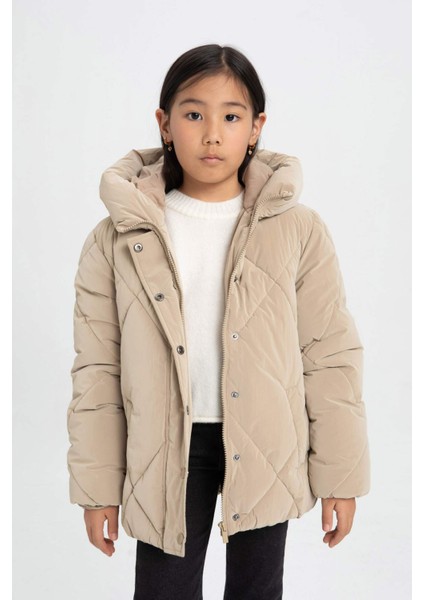 Kız Çocuk Su İtici Kapüşonlu Şişme Mont