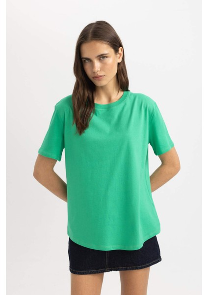 Regular Fit Bisiklet Yaka Penye Basic Düz Kısa Kollu Tişört W9584AZ24SM