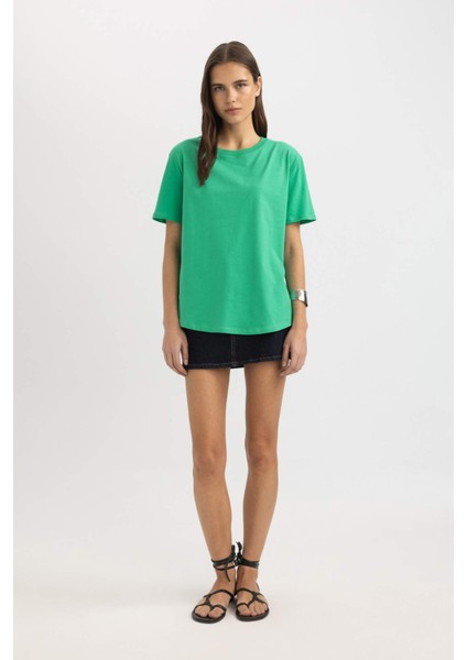 Regular Fit Bisiklet Yaka Penye Basic Düz Kısa Kollu Tişört W9584AZ24SM