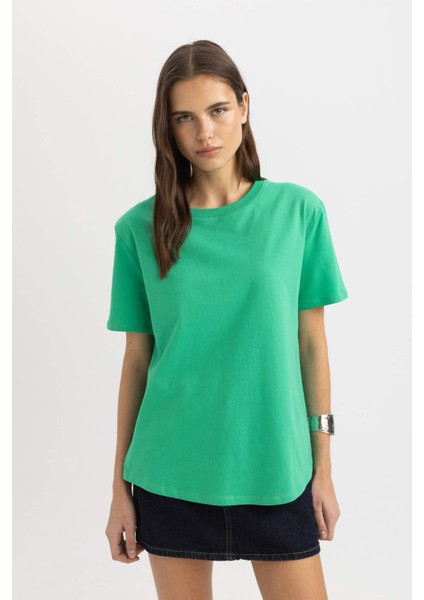 Regular Fit Bisiklet Yaka Penye Basic Düz Kısa Kollu Tişört W9584AZ24SM