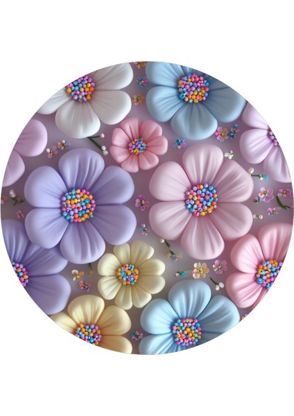 Yenilebilir Yuvarlak Pasta Resim Baskısı 20 cm Şekerli Kağıt Çiçek Temalı 128