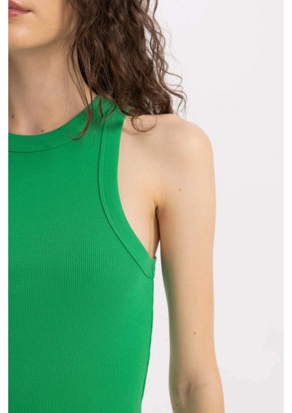 Slim Fit Dar Kesim Halter Yaka Fitilli Kaşkorse Atlet C4078AX24SP