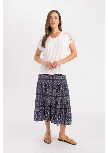 Desenli Aerobin Midi Etek