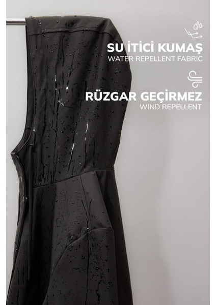 Su Geçirmez Uzun Yağmurluk Polar Astarlı Kapüşonlu Fermuarlı Çıtçıtlı Cepli Mevsimlik Suni Deri A0982AX24WN