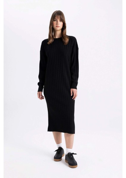 Regular Fit Yarım Balıkçı Yaka Basic Düz Uzun Kollu Triko Elbise W0986AZ24WN