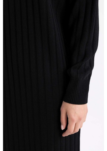 Regular Fit Yarım Balıkçı Yaka Basic Düz Uzun Kollu Triko Elbise W0986AZ24WN