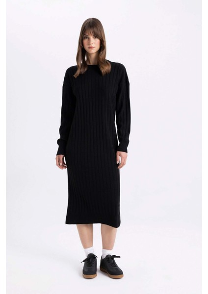 Regular Fit Yarım Balıkçı Yaka Basic Düz Uzun Kollu Triko Elbise W0986AZ24WN