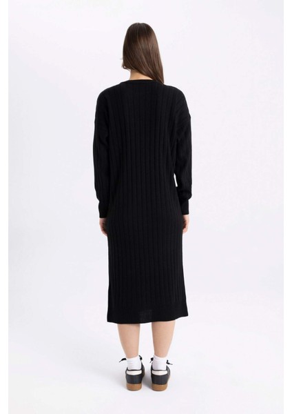 Regular Fit Yarım Balıkçı Yaka Basic Düz Uzun Kollu Triko Elbise W0986AZ24WN