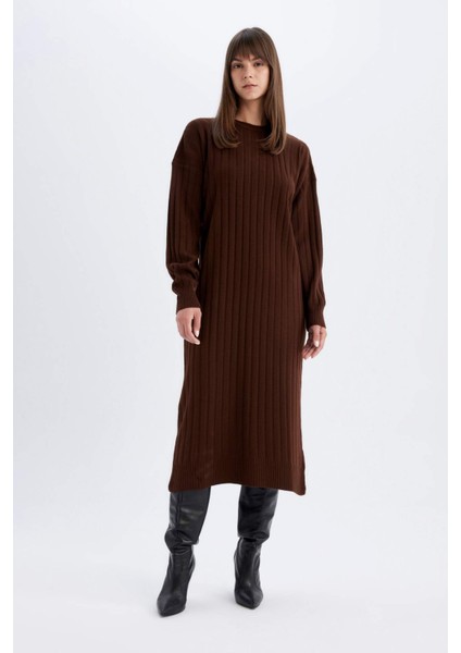 Regular Fit Yarım Balıkçı Yaka Basic Düz Uzun Kollu Triko Elbise W0986AZ24WN