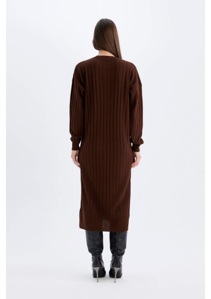 Regular Fit Yarım Balıkçı Yaka Basic Düz Uzun Kollu Triko Elbise W0986AZ24WN