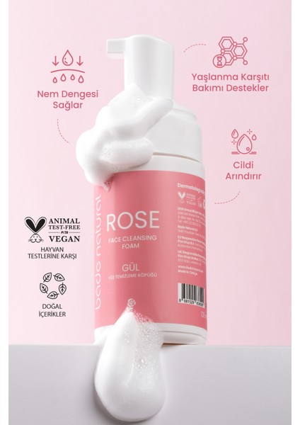 Gül Suyu Yüz Temizleme Köpüğü %100 Doğal ve Vegan 125 ml