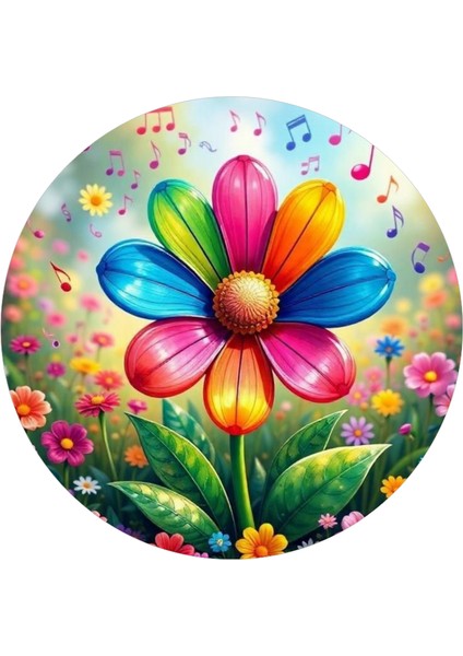 Yenilebilir Yuvarlak Pasta Resim Baskısı 20 cm Şekerli Kağıt Çiçek Temalı 124