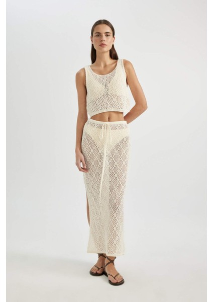 Regular Fit Ajurlu Triko Maxi Plaj Eteği-Fall in Love B6888AX24SM