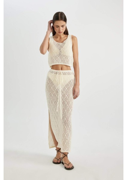 Regular Fit Ajurlu Triko Maxi Plaj Eteği-Fall in Love B6888AX24SM