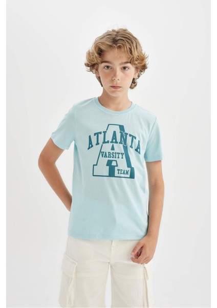 Erkek Çocuk Bisiklet Yaka Baskılı Kısa Kollu Tişört