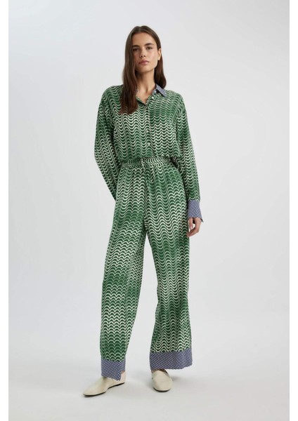 Wide Leg Maroken Kumaş Pantolon Geniş Bol Paça Desenli Yüksek Bel Uzun Boy C6194AX24SM