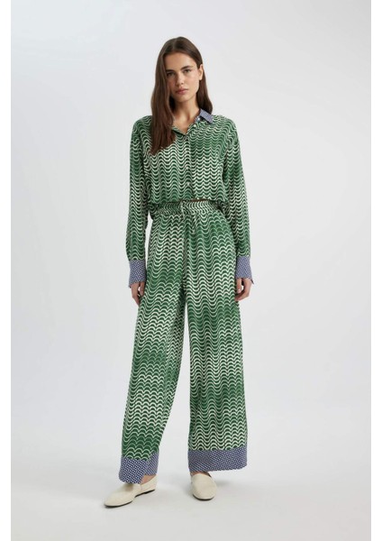 Wide Leg Maroken Kumaş Pantolon Geniş Bol Paça Desenli Yüksek Bel Uzun Boy C6194AX24SM