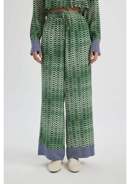 Wide Leg Maroken Kumaş Pantolon Geniş Bol Paça Desenli Yüksek Bel Uzun Boy C6194AX24SM