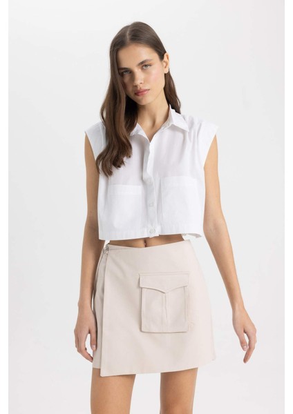 Yüksek Bel Gabardin Şort Etek C6242AX24SM