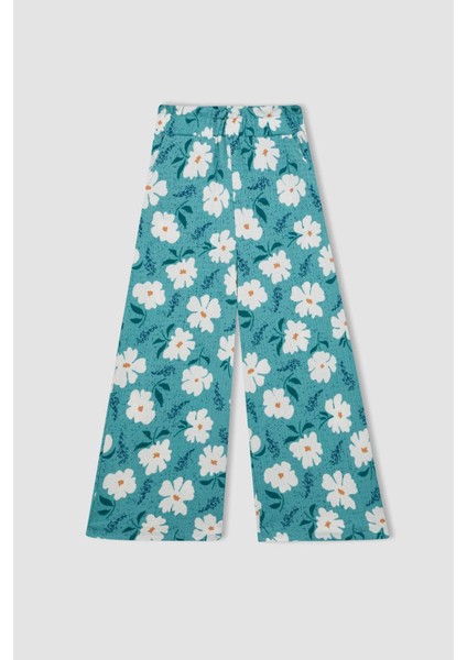 Kız Çocuk Wide Leg Geniş Bol Paça Çiçekli Beli Lastikli Bürümcük Pantolon C5373A824SM