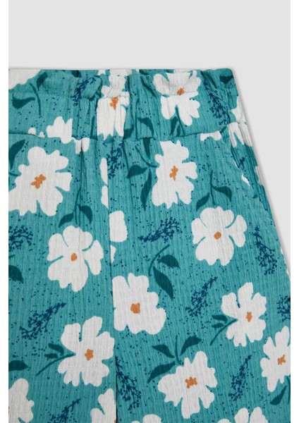 Kız Çocuk Wide Leg Geniş Bol Paça Çiçekli Beli Lastikli Bürümcük Pantolon C5373A824SM