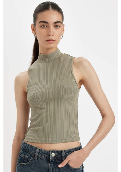 Slim Fit Dar Kesim Yarım Balıkçı Yaka Fitilli Kaşkorse Smart Atlet C7703AX24AU