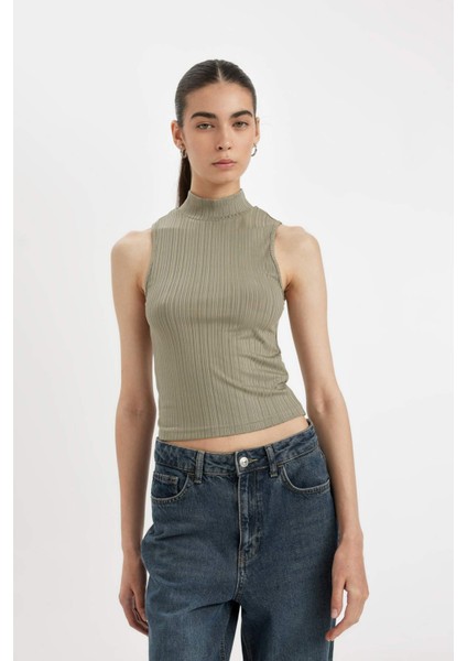 Slim Fit Dar Kesim Yarım Balıkçı Yaka Fitilli Kaşkorse Smart Atlet C7703AX24AU